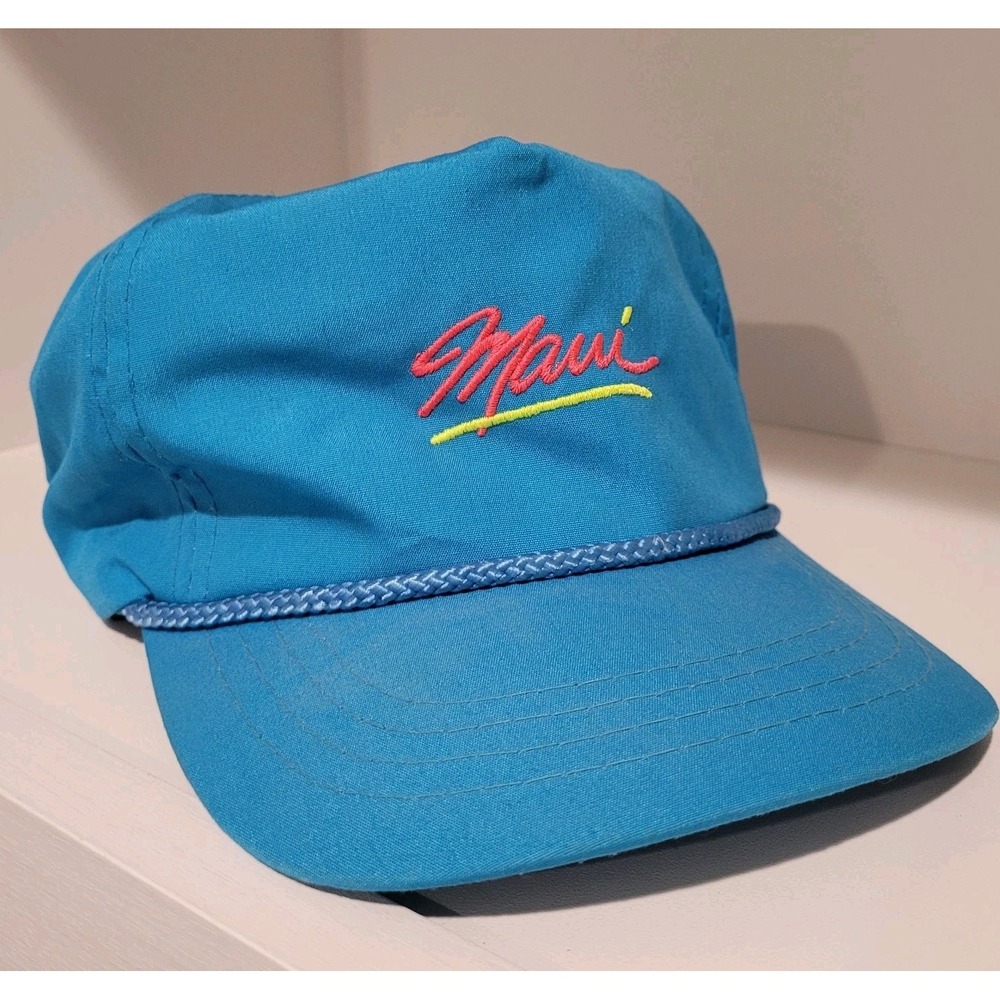 Vintage Baseball Hat Cap Bright Blue &‎ Pink Haiwaiin Headwear Maui Truckers
